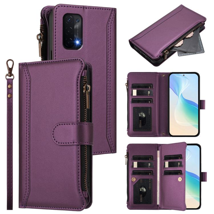 Magnetic Closure 9 Card Slots Zipper Leather Case with Hand Strap, For OnePlus 10R / Ace, For OnePlus Nord CE 2 5G, For OnePlus 10 Pro 5G, For OnePlus Nord N200 5G