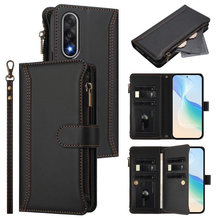 Magnetic Closure 9 Card Slots Zipper Leather Case with Hand Strap, For OnePlus Turbo 6X Pro 5G, For OnePlus Nord CE6 Lite, For OnePlus Turbo 6V / Turbo 6, For OnePlus Ace 5 Ultra