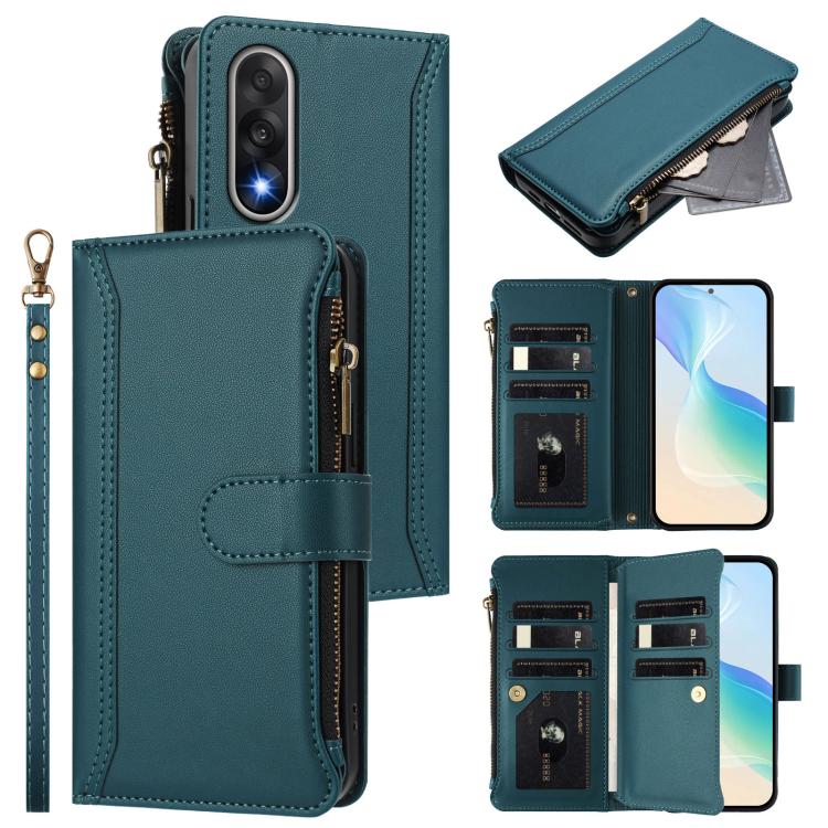 Magnetic Closure 9 Card Slots Zipper Leather Case with Hand Strap, For OnePlus Turbo 6X Pro 5G, For OnePlus Nord CE6 Lite, For OnePlus Turbo 6V / Turbo 6, For OnePlus Ace 5 Ultra