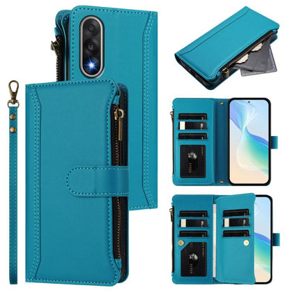 Magnetic Closure 9 Card Slots Zipper Leather Case with Hand Strap, For OnePlus Turbo 6X Pro 5G, For OnePlus Nord CE6 Lite, For OnePlus Turbo 6V / Turbo 6, For OnePlus Ace 5 Ultra