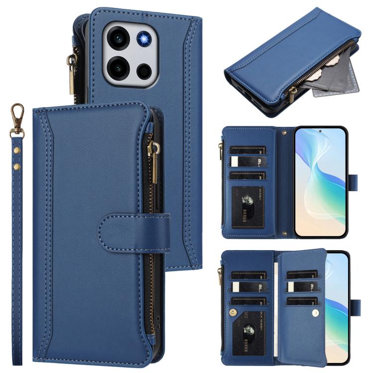 Magnetic Closure 9 Card Slots Zipper Leather Case with Hand Strap, For OnePlus Turbo 6X Pro 5G, For OnePlus Nord CE6 Lite, For OnePlus Turbo 6V / Turbo 6, For OnePlus Ace 5 Ultra