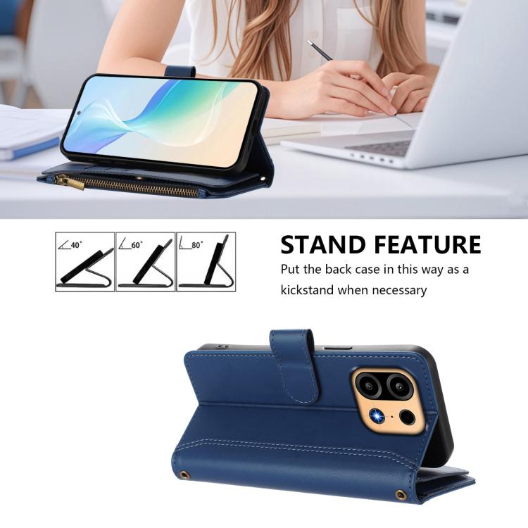 Magnetic Closure 9 Card Slots Zipper Leather Case with Hand Strap, For OnePlus Turbo 6X Pro 5G, For OnePlus Nord CE6 Lite, For OnePlus Turbo 6V / Turbo 6, For OnePlus Ace 5 Ultra