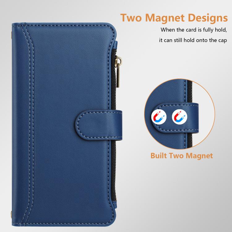 Magnetic Closure 9 Card Slots Zipper Leather Case with Hand Strap, For OnePlus Turbo 6X Pro 5G, For OnePlus Nord CE6 Lite, For OnePlus Turbo 6V / Turbo 6, For OnePlus Ace 5 Ultra