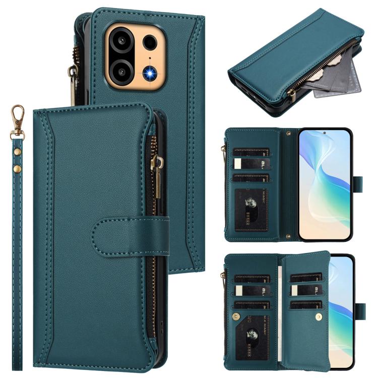 Magnetic Closure 9 Card Slots Zipper Leather Case with Hand Strap, For OnePlus Turbo 6X Pro 5G, For OnePlus Nord CE6 Lite, For OnePlus Turbo 6V / Turbo 6, For OnePlus Ace 5 Ultra
