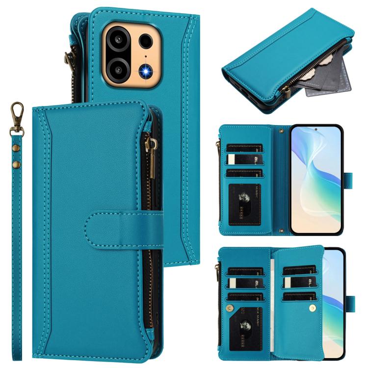 Magnetic Closure 9 Card Slots Zipper Leather Case with Hand Strap, For OnePlus Turbo 6X Pro 5G, For OnePlus Nord CE6 Lite, For OnePlus Turbo 6V / Turbo 6, For OnePlus Ace 5 Ultra