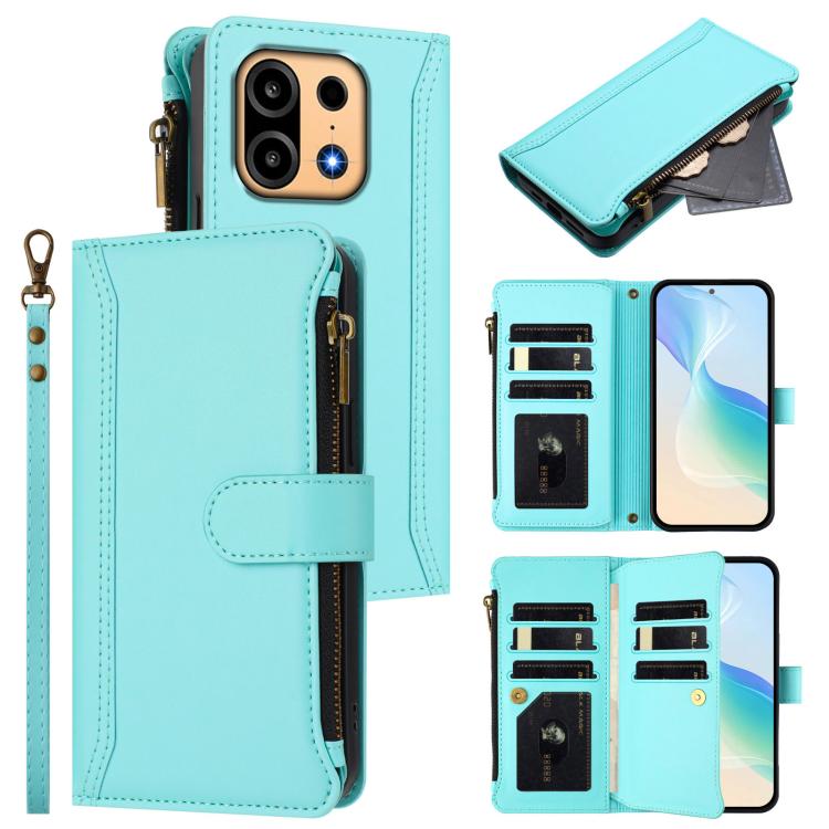 Magnetic Closure 9 Card Slots Zipper Leather Case with Hand Strap, For OnePlus Turbo 6X Pro 5G, For OnePlus Nord CE6 Lite, For OnePlus Turbo 6V / Turbo 6, For OnePlus Ace 5 Ultra