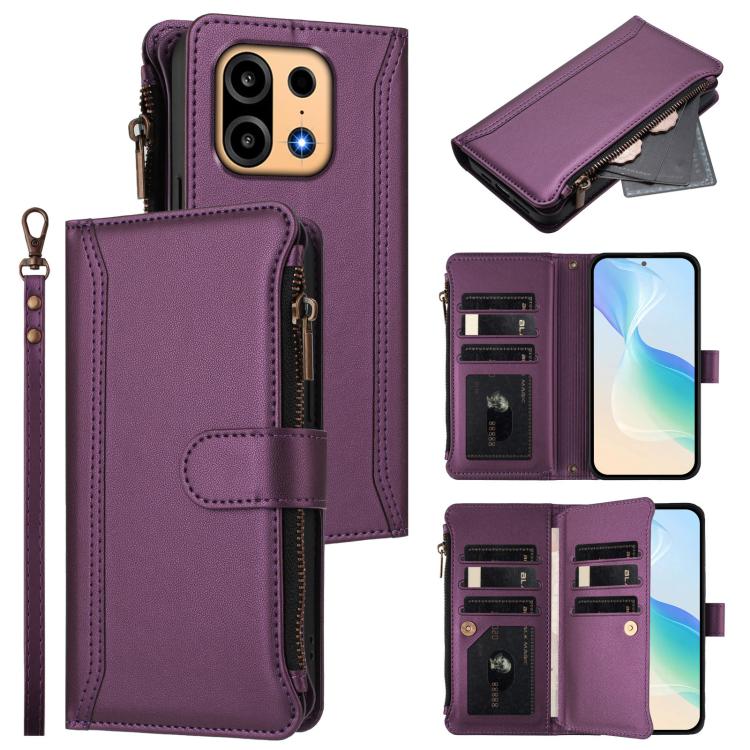 Magnetic Closure 9 Card Slots Zipper Leather Case with Hand Strap, For OnePlus Turbo 6X Pro 5G, For OnePlus Nord CE6 Lite, For OnePlus Turbo 6V / Turbo 6, For OnePlus Ace 5 Ultra
