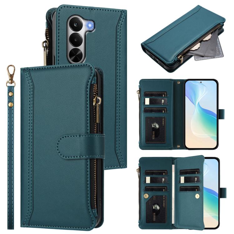 Magnetic Closure 9 Card Slots Zipper Leather Case with Hand Strap, For OnePlus Turbo 6X Pro 5G, For OnePlus Nord CE6 Lite, For OnePlus Turbo 6V / Turbo 6, For OnePlus Ace 5 Ultra