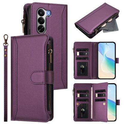 Magnetic Closure 9 Card Slots Zipper Leather Case with Hand Strap, For OnePlus Turbo 6X Pro 5G, For OnePlus Nord CE6 Lite, For OnePlus Turbo 6V / Turbo 6, For OnePlus Ace 5 Ultra