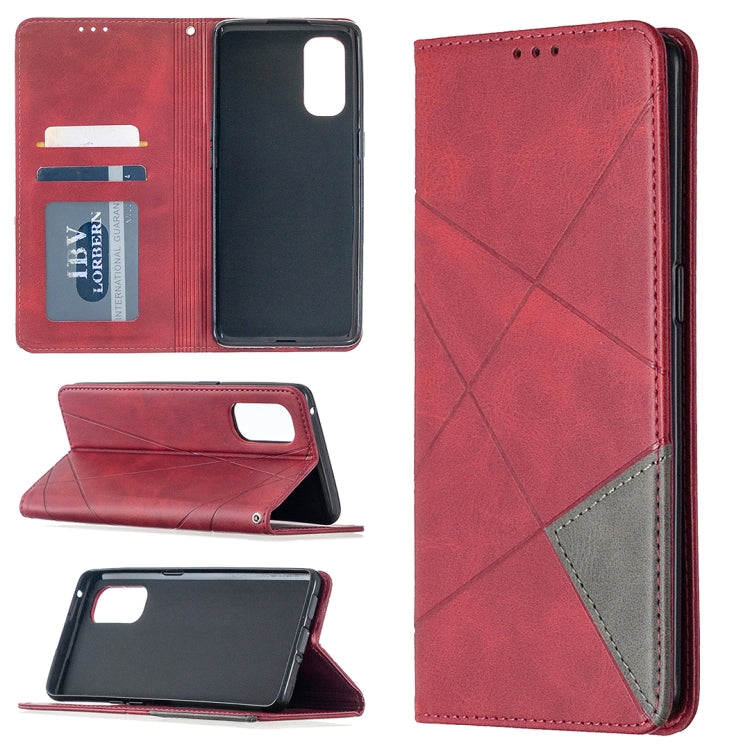 Rhombus Texture Horizontal Flip Magnetic Leather Case with Holder & Card Slots, For OPPO Reno4 Pro 5G