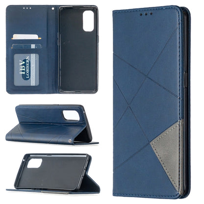 Rhombus Texture Horizontal Flip Magnetic Leather Case with Holder & Card Slots, For OPPO Reno4 Pro 5G