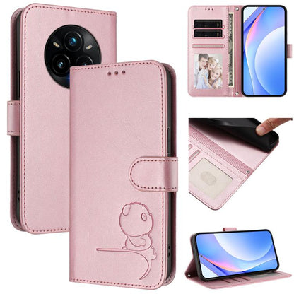 Litter Panda Embossing RFID Leather Phone Case with Lanyard, For Realme P3 Ultra, For Realme P3, For Realme P3 Pro, For Realme 14 Pro+