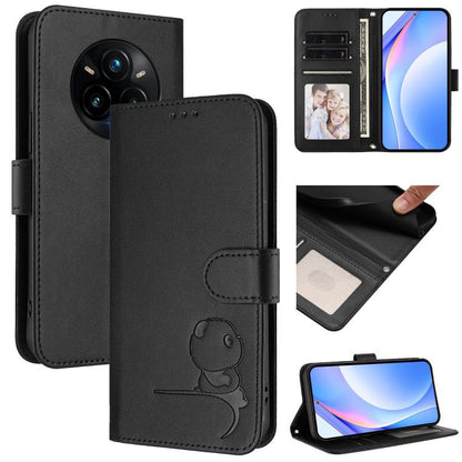 Litter Panda Embossing RFID Leather Phone Case with Lanyard, For Realme P3 Ultra, For Realme P3, For Realme P3 Pro, For Realme 14 Pro+