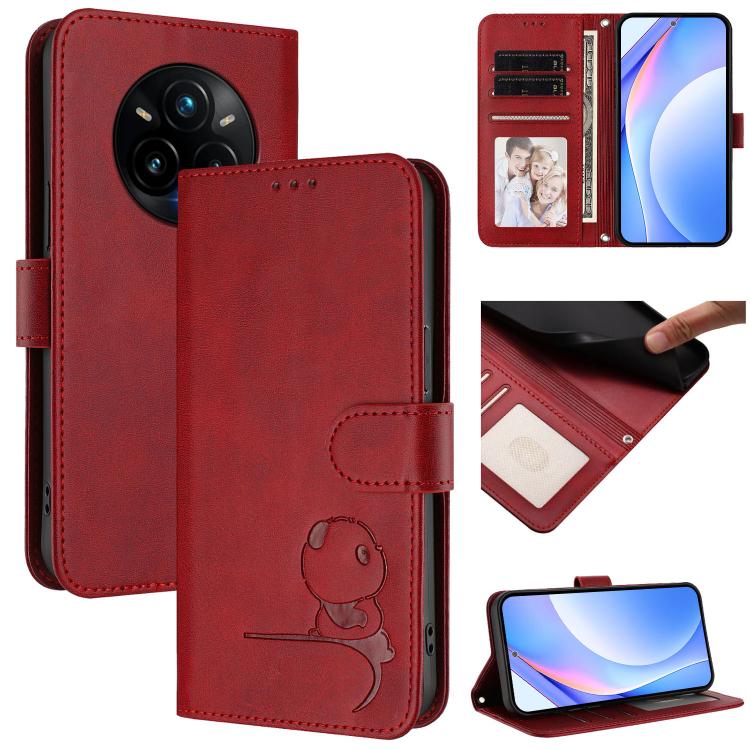 Litter Panda Embossing RFID Leather Phone Case with Lanyard, For Realme P3 Ultra, For Realme P3, For Realme P3 Pro, For Realme 14 Pro+