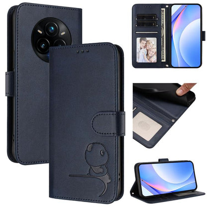 Litter Panda Embossing RFID Leather Phone Case with Lanyard, For Realme P3 Ultra, For Realme P3, For Realme P3 Pro, For Realme 14 Pro+