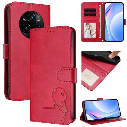 Litter Panda Embossing RFID Leather Phone Case with Lanyard, For Realme P3 Ultra, For Realme P3, For Realme P3 Pro, For Realme 14 Pro+