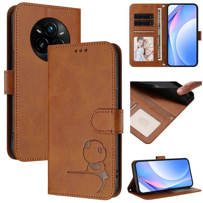 Litter Panda Embossing RFID Leather Phone Case with Lanyard, For Realme P3 Ultra, For Realme P3, For Realme P3 Pro, For Realme 14 Pro+