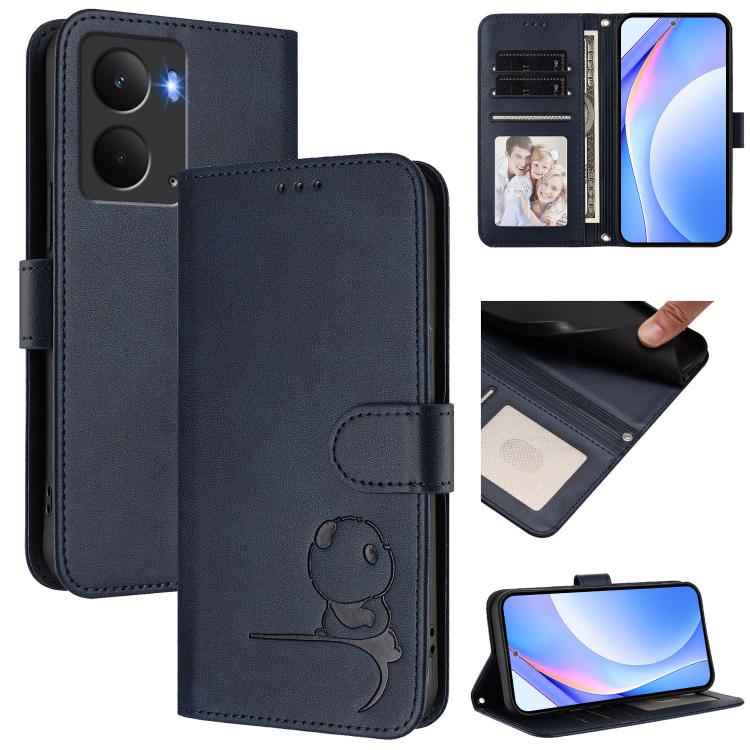 Litter Panda Embossing RFID Leather Phone Case with Lanyard, For Realme P3 Ultra, For Realme P3, For Realme P3 Pro, For Realme 14 Pro+