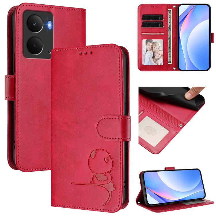 Litter Panda Embossing RFID Leather Phone Case with Lanyard, For Realme P3 Ultra, For Realme P3, For Realme P3 Pro, For Realme 14 Pro+