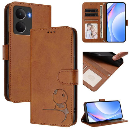 Litter Panda Embossing RFID Leather Phone Case with Lanyard, For Realme P3 Ultra, For Realme P3, For Realme P3 Pro, For Realme 14 Pro+