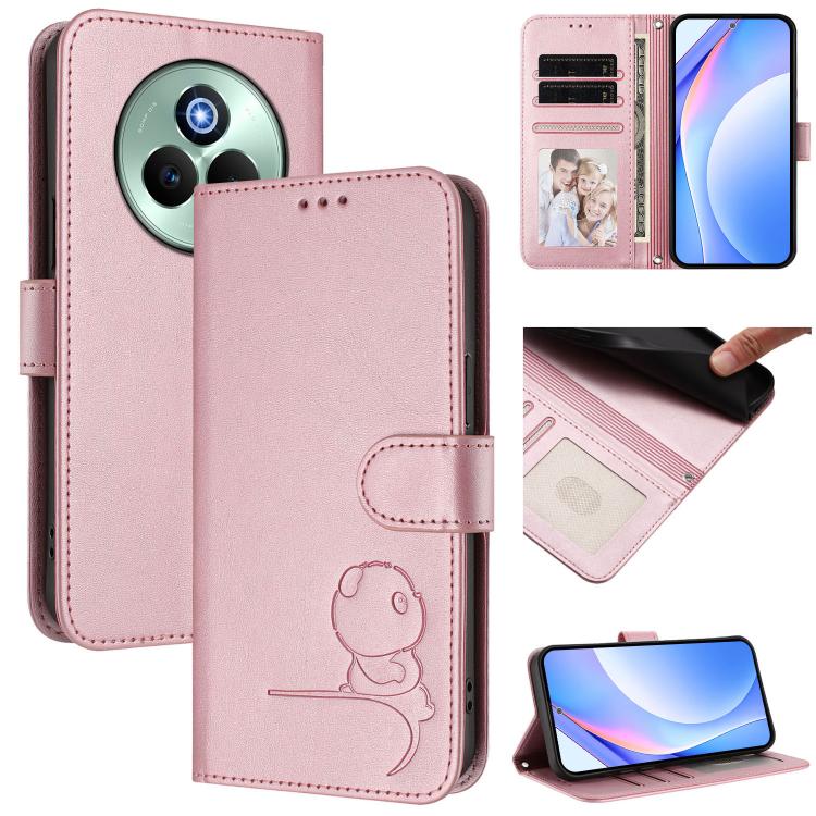 Litter Panda Embossing RFID Leather Phone Case with Lanyard, For Realme P3 Ultra, For Realme P3, For Realme P3 Pro, For Realme 14 Pro+