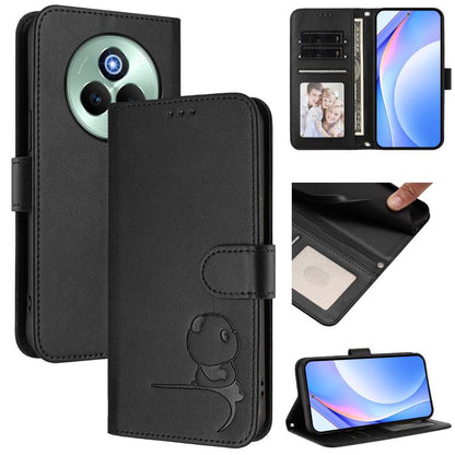 Litter Panda Embossing RFID Leather Phone Case with Lanyard, For Realme P3 Ultra, For Realme P3, For Realme P3 Pro, For Realme 14 Pro+