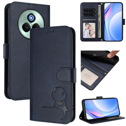 Litter Panda Embossing RFID Leather Phone Case with Lanyard, For Realme P3 Ultra, For Realme P3, For Realme P3 Pro, For Realme 14 Pro+