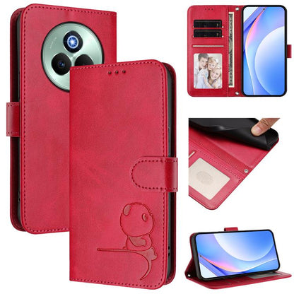 Litter Panda Embossing RFID Leather Phone Case with Lanyard, For Realme P3 Ultra, For Realme P3, For Realme P3 Pro, For Realme 14 Pro+