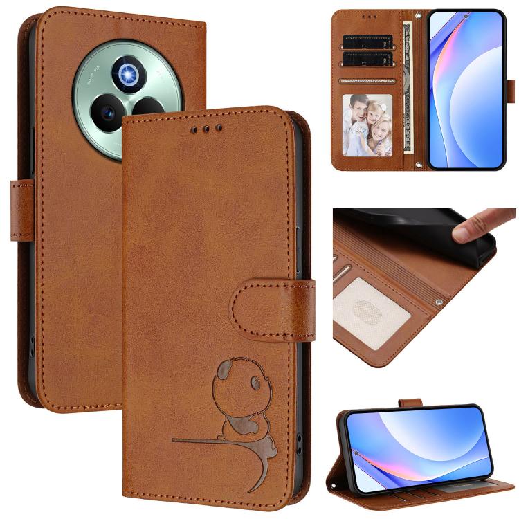 Litter Panda Embossing RFID Leather Phone Case with Lanyard, For Realme P3 Ultra, For Realme P3, For Realme P3 Pro, For Realme 14 Pro+