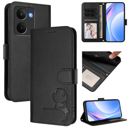 Litter Panda Embossing RFID Leather Phone Case with Lanyard, For Realme P3 Ultra, For Realme P3, For Realme P3 Pro, For Realme 14 Pro+
