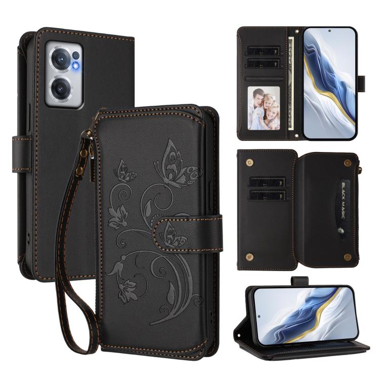 Butterfly Love Flower Multi-card Zipper Wallet Leather Phone Case, For OnePlus Nord CE2 5G, For OnePlus 10 Pro 5G