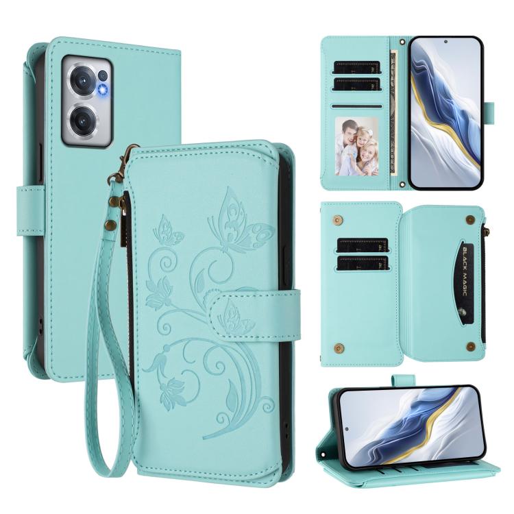 Butterfly Love Flower Multi-card Zipper Wallet Leather Phone Case, For OnePlus Nord CE2 5G, For OnePlus 10 Pro 5G