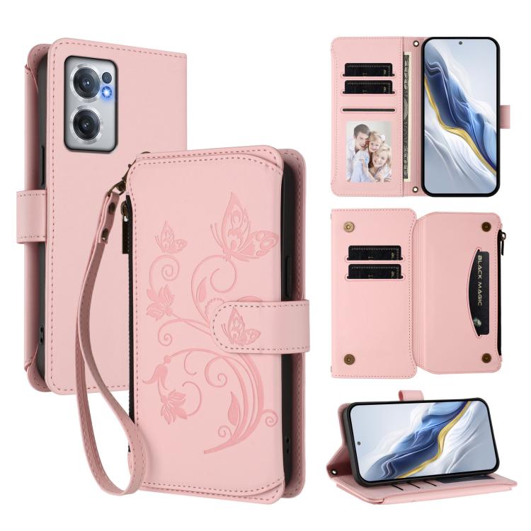 Butterfly Love Flower Multi-card Zipper Wallet Leather Phone Case, For OnePlus Nord CE2 5G, For OnePlus 10 Pro 5G