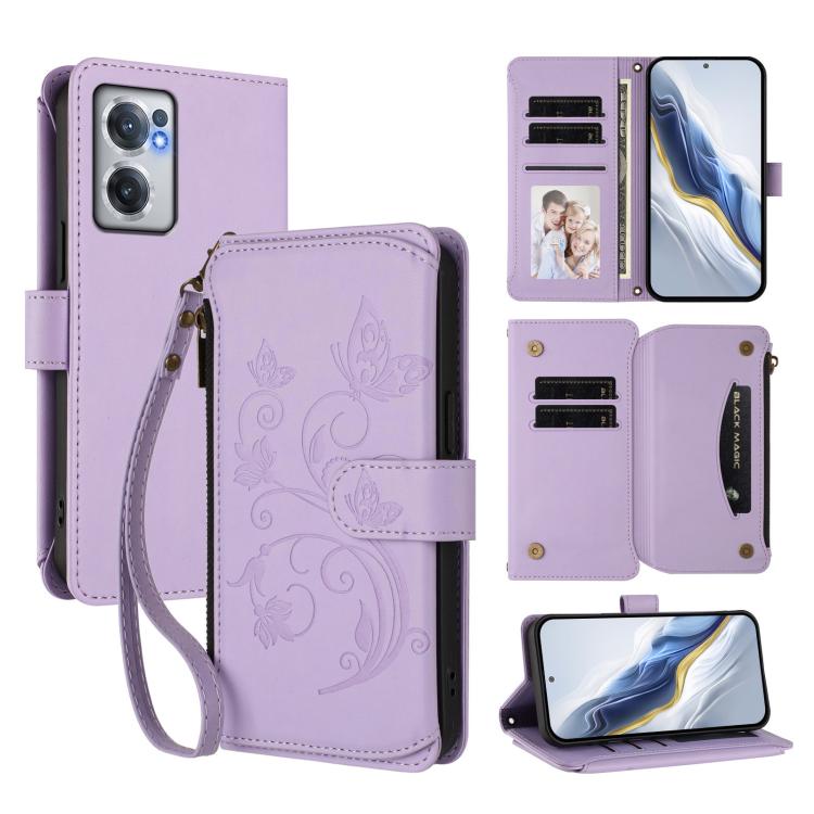 Butterfly Love Flower Multi-card Zipper Wallet Leather Phone Case, For OnePlus Nord CE2 5G, For OnePlus 10 Pro 5G