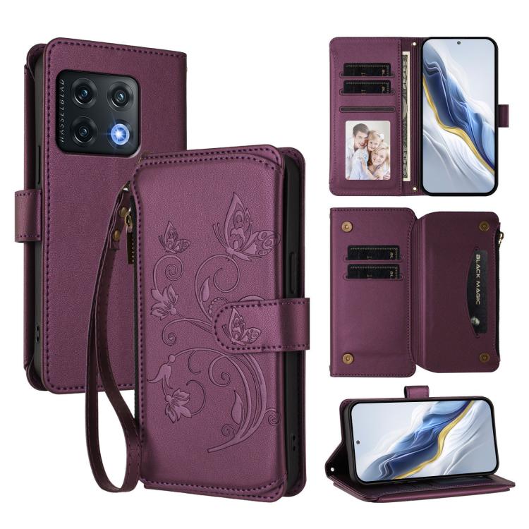 Butterfly Love Flower Multi-card Zipper Wallet Leather Phone Case, For OnePlus Nord CE2 5G, For OnePlus 10 Pro 5G