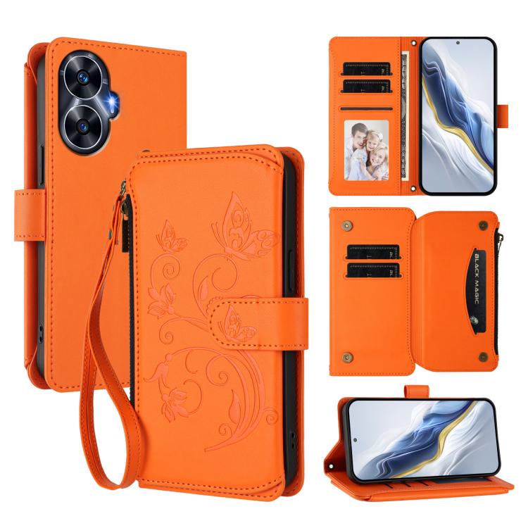 Butterfly Love Flower Multi-card Zipper Wallet Leather Phone Case, For Realme Narzo 60 Pro, For Realme C65 4G Global, For Realme C55 4G Global / Narzo N55