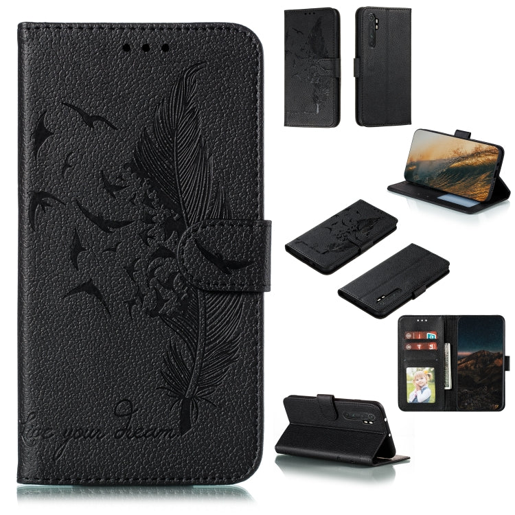 Feather Pattern Litchi Texture Horizontal Flip Leather Case with Wallet & Holder & Card Slots, For Xiaomi Note 10 Lite