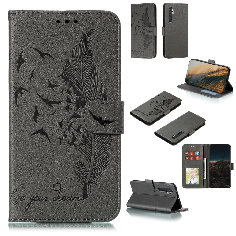 Feather Pattern Litchi Texture Horizontal Flip Leather Case with Wallet & Holder & Card Slots, For Xiaomi Note 10 Lite