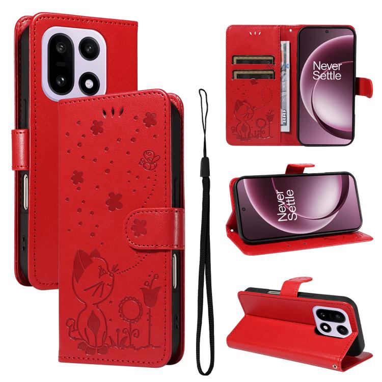 Cat and Bee Embossed Flip Leather Phone Case, For OnePlus Nord CE6 Lite/Turbo 6X 5G, For OnePlus Ace 6 Ultra, For OnePlus Ace 6, For OnePlus 15