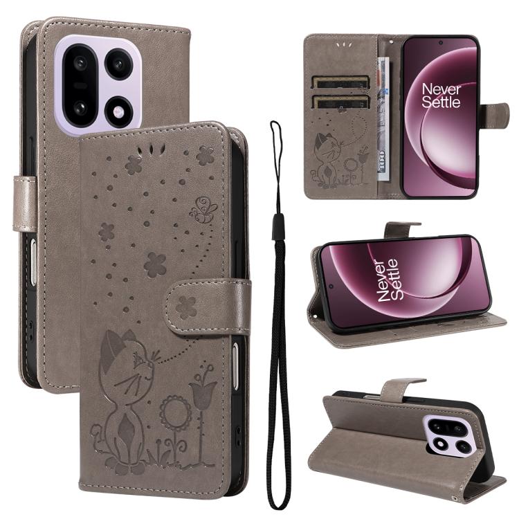 Cat and Bee Embossed Flip Leather Phone Case, For OnePlus Nord CE6 Lite/Turbo 6X 5G, For OnePlus Ace 6 Ultra, For OnePlus Ace 6, For OnePlus 15
