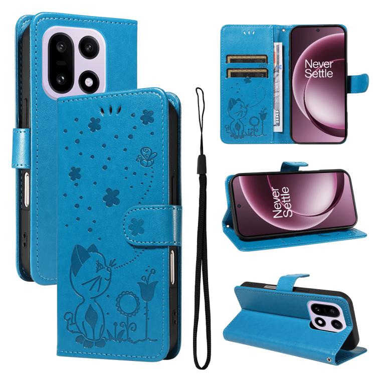 Cat and Bee Embossed Flip Leather Phone Case, For OnePlus Nord CE6 Lite/Turbo 6X 5G, For OnePlus Ace 6 Ultra, For OnePlus Ace 6, For OnePlus 15