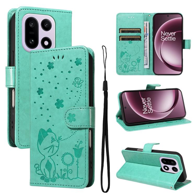 Cat and Bee Embossed Flip Leather Phone Case, For OnePlus Nord CE6 Lite/Turbo 6X 5G, For OnePlus Ace 6 Ultra, For OnePlus Ace 6, For OnePlus 15