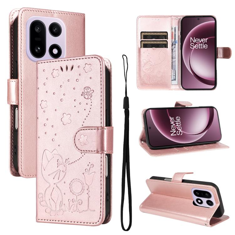Cat and Bee Embossed Flip Leather Phone Case, For OnePlus Nord CE6 Lite/Turbo 6X 5G, For OnePlus Ace 6 Ultra, For OnePlus Ace 6, For OnePlus 15