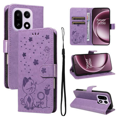 Cat and Bee Embossed Flip Leather Phone Case, For OnePlus Nord CE6 Lite/Turbo 6X 5G, For OnePlus Ace 6 Ultra, For OnePlus Ace 6, For OnePlus 15