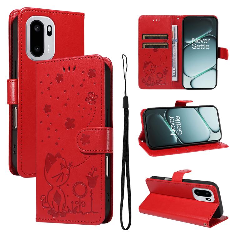 Cat and Bee Embossed Flip Leather Phone Case, For OnePlus Nord CE6 Lite/Turbo 6X 5G, For OnePlus Ace 6 Ultra, For OnePlus Ace 6, For OnePlus 15