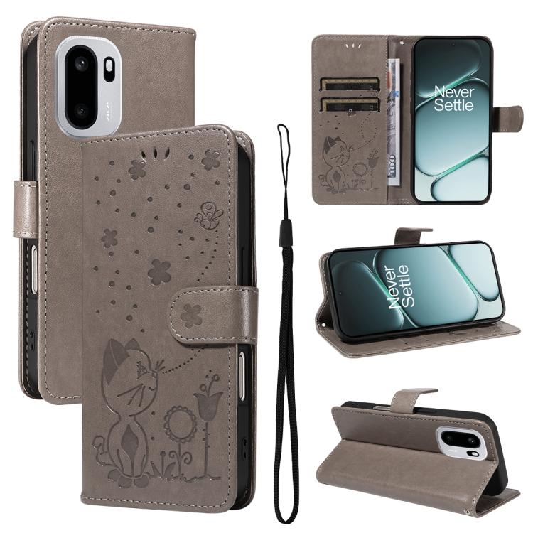 Cat and Bee Embossed Flip Leather Phone Case, For OnePlus Nord CE6 Lite/Turbo 6X 5G, For OnePlus Ace 6 Ultra, For OnePlus Ace 6, For OnePlus 15