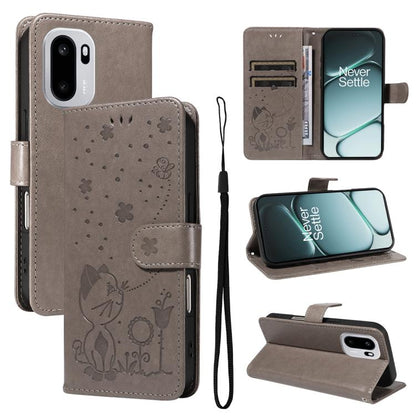 Cat and Bee Embossed Flip Leather Phone Case, For OnePlus Nord CE6 Lite/Turbo 6X 5G, For OnePlus Ace 6 Ultra, For OnePlus Ace 6, For OnePlus 15