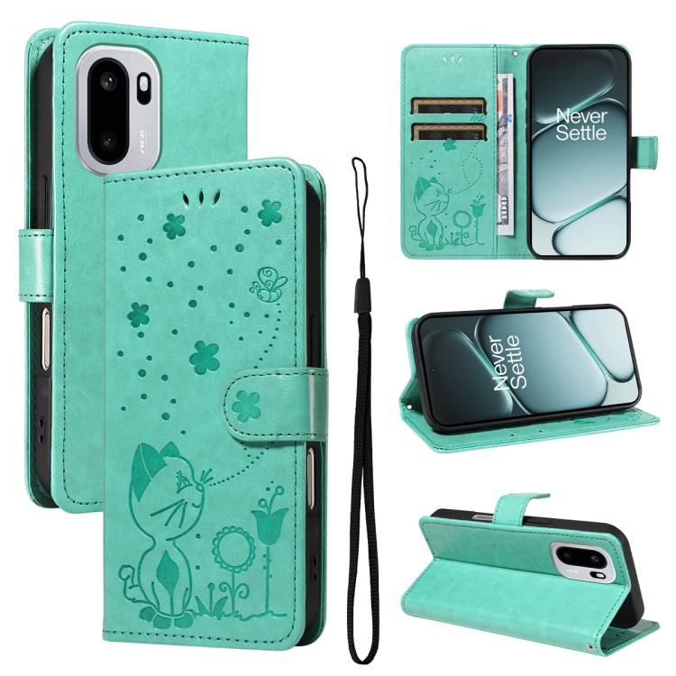 Cat and Bee Embossed Flip Leather Phone Case, For OnePlus Nord CE6 Lite/Turbo 6X 5G, For OnePlus Ace 6 Ultra, For OnePlus Ace 6, For OnePlus 15