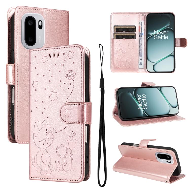 Cat and Bee Embossed Flip Leather Phone Case, For OnePlus Nord CE6 Lite/Turbo 6X 5G, For OnePlus Ace 6 Ultra, For OnePlus Ace 6, For OnePlus 15