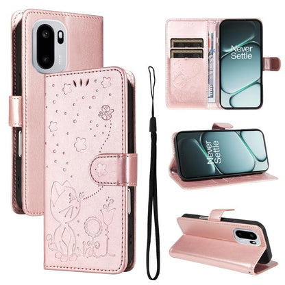 Cat and Bee Embossed Flip Leather Phone Case, For OnePlus Nord CE6 Lite/Turbo 6X 5G, For OnePlus Ace 6 Ultra, For OnePlus Ace 6, For OnePlus 15